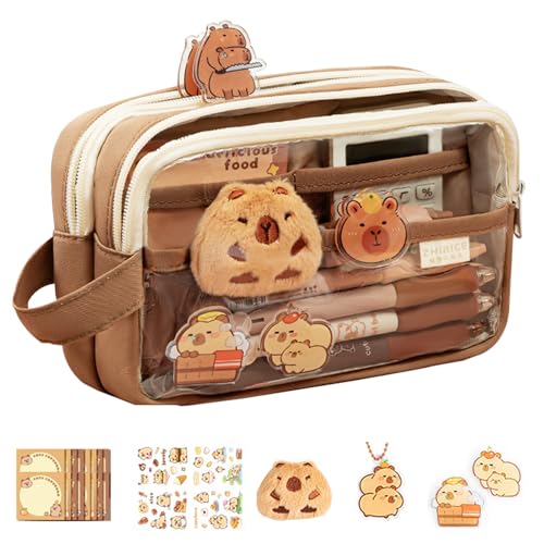 Capybara トイレタリーバッグ ? ミニメッシュメイクアップバッグ、カピバラポーチ|かわいい動物の文房具バッグ、学校用品、化粧品&洗面用具、旅行やデスク用のファスナー付きオーガナイザー