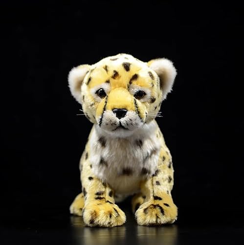 FIASHCN Lifelike Simulation Snow Leopard Plush Toy Cute Standing Cheetah Stuffed Animal Model Doll for Kids Birthday Gift 23cm Cheetah