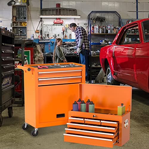 High Capacity Tool Chest Tool Box, Rolling Tool Chest With 8 Drawers, Portable Top Box With Lock, Garage Tool Storage Cabinet With Wheels, Keyed Locking System Toolbox Organizer(Orange) #TOP1