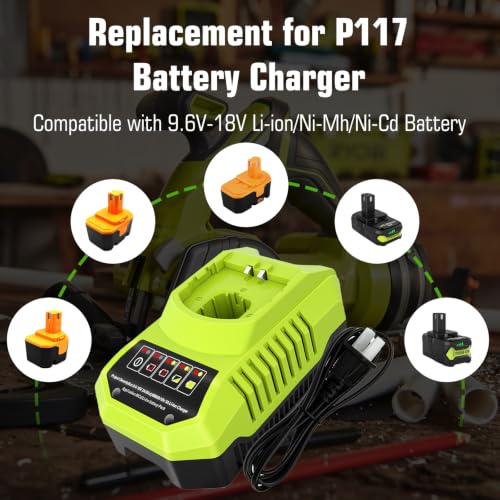 Image of 2-Pack 18V 4000mAh P108 Replacement for Ryobi 18V Battery and P117 Charger