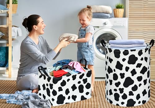 Image of Kid Storage Basket Gift Shelf Basket Toy Storage Bin, Nursery Basket Organizer Box for Children Room Deco With Handles (Cow pattern)