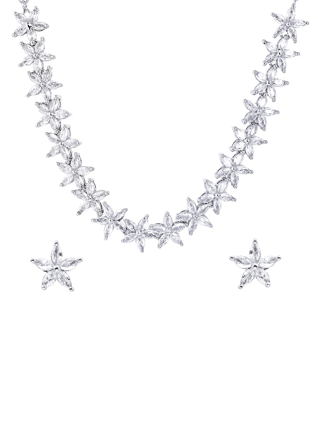 Yellow Chimes American Diamond Necklace Set For Women | White Stone Silver Jewellery Set For Women | Floral Shaped Diamond Necklace Set | Birthday Gift for Girls Anniversary Gift for Wife (B0983Q4Z4B) Amazon Price History, Amazon Price Tracker