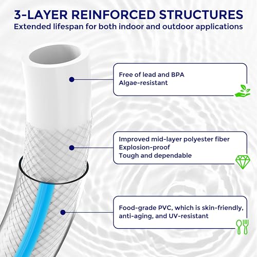Image of 15ft RV Water Hose - Drinking Water Hose Contains No Lead, No BPA - Flexible Leak-Free Design - Upgrade Strain Relief Ends - 5 /8 inch Inside Diameter