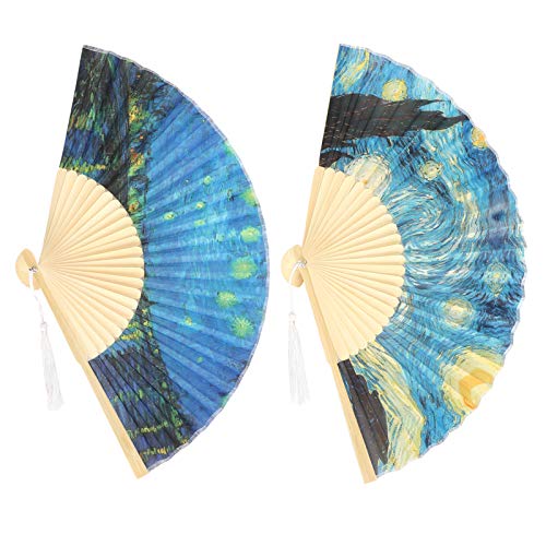 RASTKY Craft Bamboo Pleging Fan Handwork Dancing Stage y Fiestas, Juego de Ventiladores de 2 Manos para la Fresca Breeze Summer Breeze