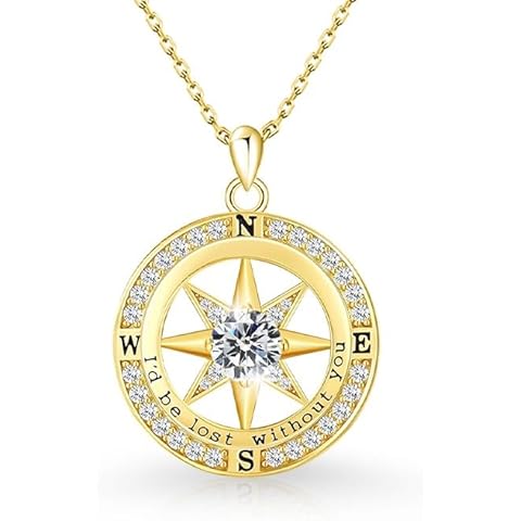OPVICAM Compass Necklace for Women, Gifts for Her, Wife Birthday Gift Ideas - I'd Be Lost Without You(18k Real Gold Filled With S925)