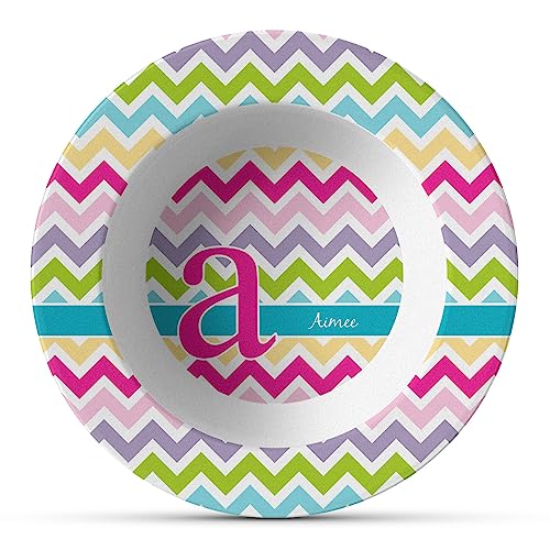 Personalized Colorful Chevron Plastic Bowl - Microwave Safe - Composite Polymer