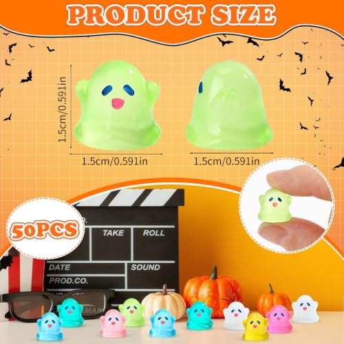 Image of JUNEBRUSHS 50 Pcs Halloween Mini Ghost, Luminous Ghost Figurines Miniature Ornaments Glow in The Dark for DIY Crafts Party Gifts Landscape Decorations