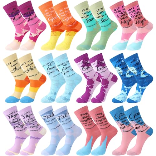 ShinyMatch 12 Pairs 12/24 Pair Christian Socks Gifts Inspirational Religious Bible Verse Socks for Adults Christian Appreciation Gift (Watercolor)