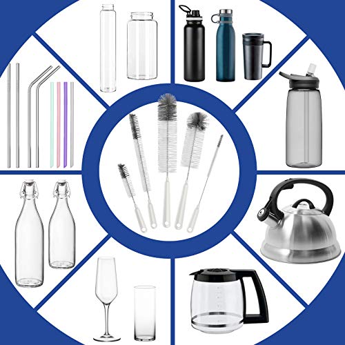 Image of MR.SIGA 5 Pack Bottle Brush Cleaning Set with Storage Holder, Cleaning Brushes for Long Narrow Neck Bottles, Water Bottles, Baby Bottles, Tumblers, Drinking Glasses, Strews