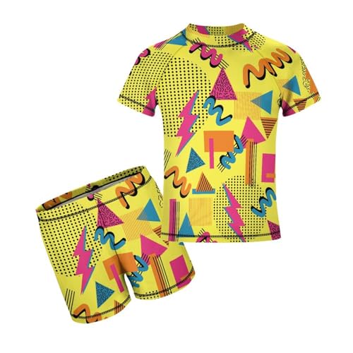 Multicolored Vintage 80s 90s MemphisChildren's Swimsuits Boys Two Piece Suit10-12Y（150cm）