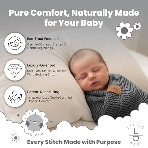 Image of 100% Organic Cotton GOTS Certified Baby Knitted Blanket with Gift Box - Soft Toddler, Crib, Stroller Blanket - Neutral Swaddle and Receiving Blanket for Newborns, 30 inchx40 inch, Dark Grey