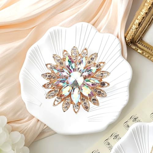 Rhinestone Flower Brooch Pin - Vintage Rose & Sunflower Brooches, Large Crystal Pin for Women, Gold & Pearl Accents, Elegant Christmas Brooch, Fashion Accessories for Hats, Dresses & Bags3