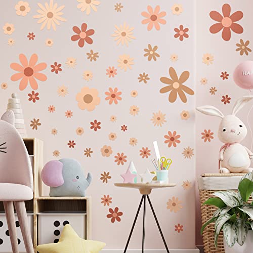 Image of Kisston 90 Pcs Daisy Wall Decal Alphabet Vinyl Wall Decals Boho Decal Daisy Stickers Boho Groovy Floral Stickers for Nursery Art Bedroom Classroom(Classic)