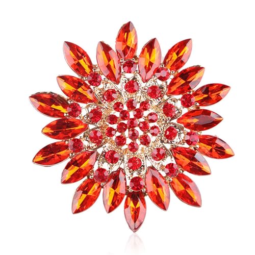 Image of WCRAZYE Sunflower Brooch Pins for Women Sparkly Big Premium Rhinestone Crystal Red Flower Bouquets Lapels Brooch Elegant Clothing Skirt Hat Bag Accessories for Teen Girls