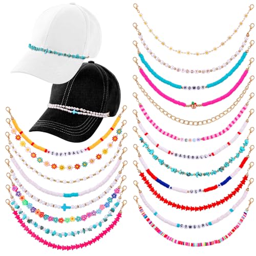Geyoga 20 Pcs Trucker Hat Chains Bill Decoration Hat Charms Detachable DIY Metal Chains for Women Man Decorating Supplies(Colorful Flower)