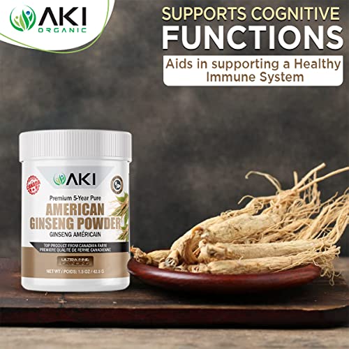 Aki American Ginseng Powder, Ideal Quality With 4% Ginsenosides | Ideal With Coffee, Beverages Like Smoothies (1.5 Oz / 42.5 Gr) #TOP6
