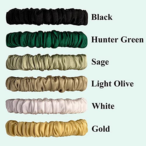 Image of VLOMOT 6 Pcs Set 100% Pure Mulberry Silk Hair Scrunchies Silk Hair Ties with 6 Chic Colors Everyday Skinny Scrunchies Silk Ponytail Holders Hair Care No Damage (Green)