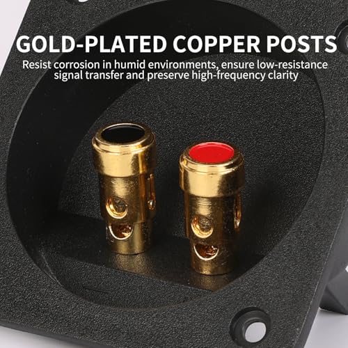 3.1 Inch Square Push Spring Speaker Terminal Cup,2-Way Speaker Terminals with Gold Plated Binding Posts,Bare Wire Connection,1 Pack