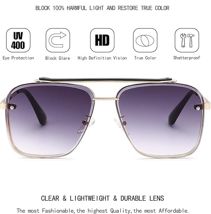 Image of Desire Rocky Square Sunglass for Men Yash, KGF Chapter Sunglasses 100% UV Protection Goggle Alloy Frame Medium Size Frame