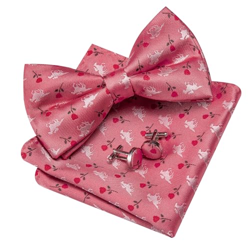 Image of Barry.Wang Paisley Striped Bow Tie for Men Silk Pre-Tied Bowtie Pocket Square Cufflinks Set Formal Wedding Party Prom