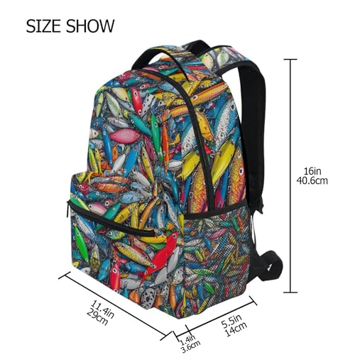 Fishing Lures Pattern Backpack Laptop Tablet Travel School Backpack with Name Tag for Boys Girls3