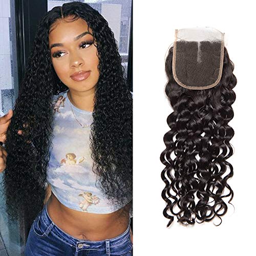 Lace Closure Water Wave 4x4inch Medium Brown Swiss Lace with 14inch Human Hair Water Wave Hair