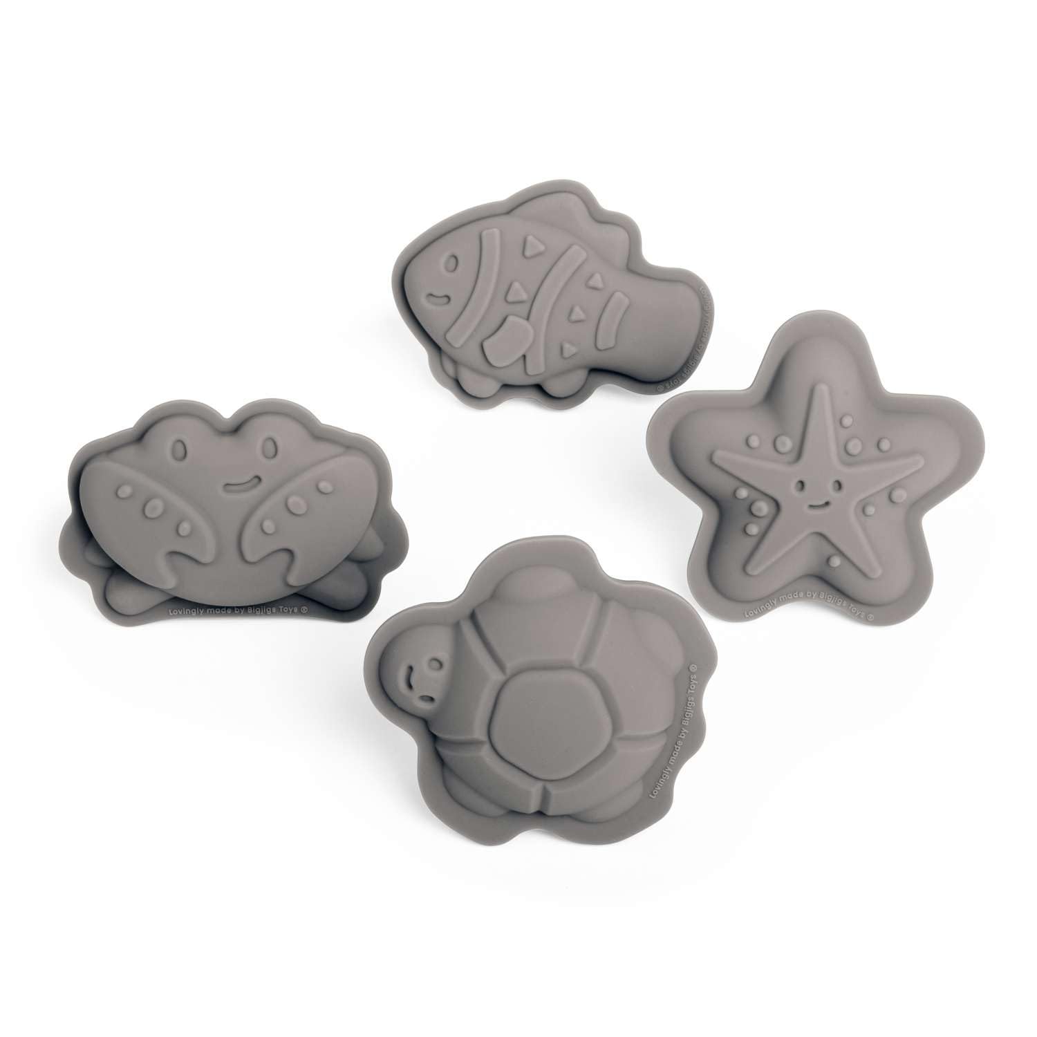 Bigjigs Toys Stone Grey Silicone Sand Moulds - 4 Piece Silicone Beach Toys Set, Eco Friendly Beach Toys, Sustainable Sand and Water Toys, Sand Toys for Toddlers age 3-5 years