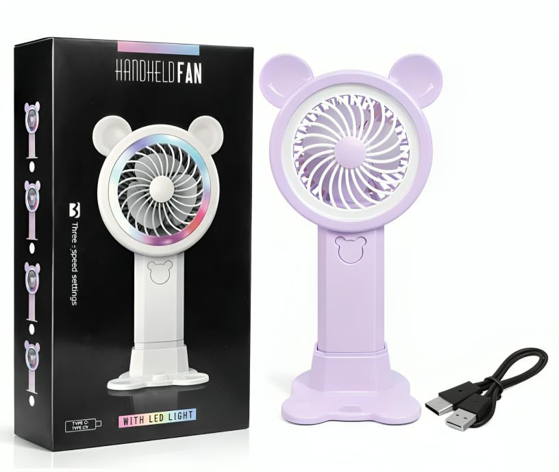 ELITEWAVE Mini Portable Rechargeable USB Fan with LED Light | Handheld Personal Cooling Fan | Small Travel Fan for Makeup, Kitchen, Office & Outdoor | Women Personal Fan | Multicolour