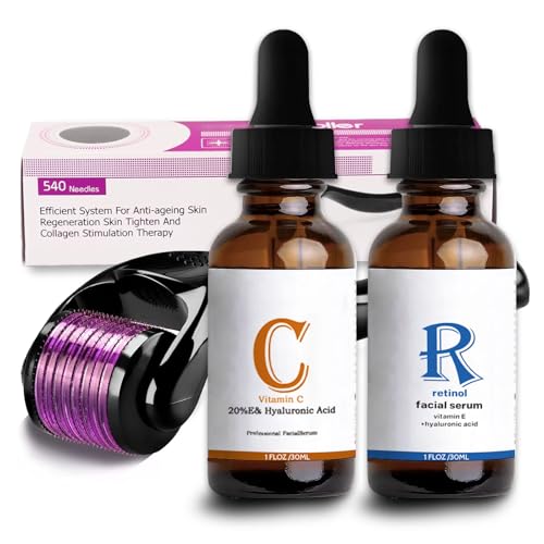 Shefave Micro Needling Set, Vitamin C & Retinol Serum, Derma Roller 0.5 mm mit Vitamin C Serum Gesicht, 540 Titanium Dermaroller, Pigmentflecken Entferner, Anti-aging Micro Infusion System