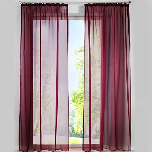 SIMPVALE Lot de 2 Rideaux Transparents – Élégants Rideaux en Voile de Couleur Unie avec Crochets de Rail – pour Chambre à Coucher, Salon, Balcon, Vin...