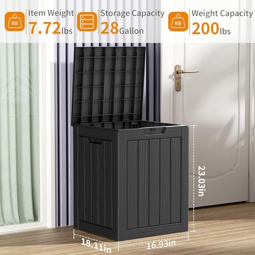 image for PatioZen 28 Gallon Deck Box,Resin Outdoor Storage Box with Lockable fo