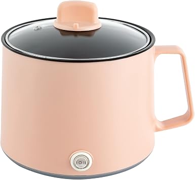 Electric Hot Pot, Rapid Ramen Noodles Cooker, Electric Stainless Steel Stock Pot, Multi-Functional Mini Cooker for Soup, Pasta, Oatmeal, Dumplings, with Dual Power Control Pink