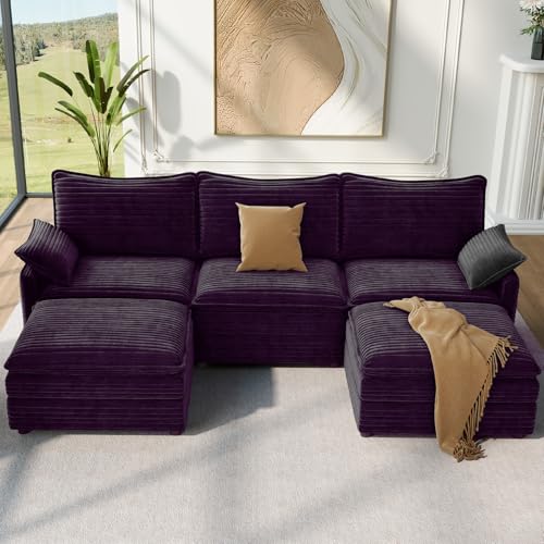 Image of Vesgantti 108 inch U Shaped Sectional Couch, Comfy Cloud Modular Sectional Sofa with 2 Ottoman Deep Seat Corduroy Modern Cloud Sofa, Modular Sofas for Living Room, Bedroom and Apartment, Gray