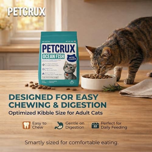 Image of Petcrux Dry Kitten Cat Food, Ocean Fish Flavor, with Omega 3 & 6 and Taurine, Complete & Balanced Nutrition for Growing Kittens, 1 kg
