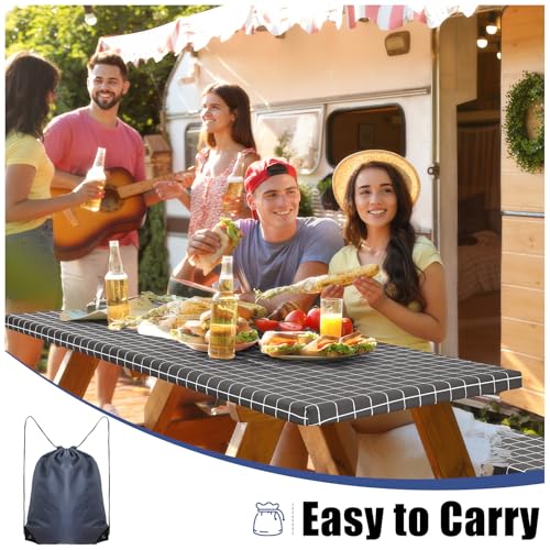 Smiry Picnic Table Cover with Bench Covers, Waterproof Elastic Fitted Tablecloth for 6 Foot Tables, Washable Polyester Tablecloths for Camping, Indoor & Outdoor (Grey & White, 30x72 Inch 3-pc Set) by Smiry - Used condition - Image 5