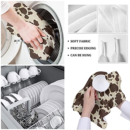 Absorbent Microfiber Kitchen Towels(Set Of 2),Brown Cowhide,Tea Towel For Kitchen/Bathroom Decorative Bar Towels,Cow Skin Print,Ultra Soft Resuable Dish Towels Cloths Nonstick Oil Washable Fast Drying #TOP4