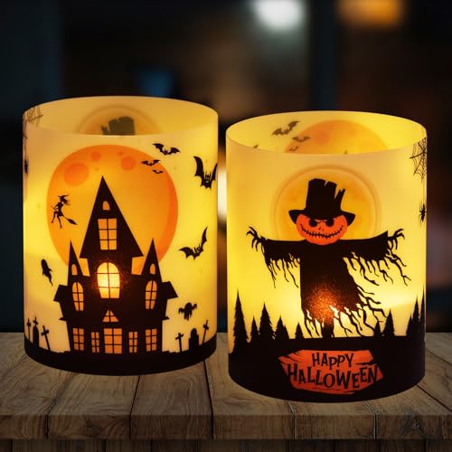 QIURUYUE 12 lanterne da tavolo per Halloween, decorazione da tavolo, pipistrello, strega, ragnatela per interni ed esterni, giardino, per feste di compleanno, per candeline o candele