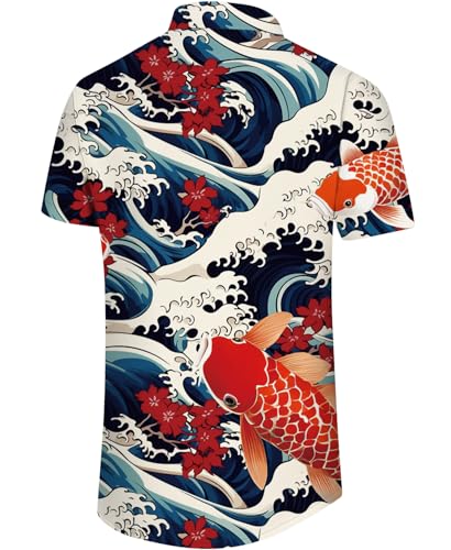 Men Summer Button Shirt Beach: Hawaiian Casual Tropical Short Sleeve Clothes3