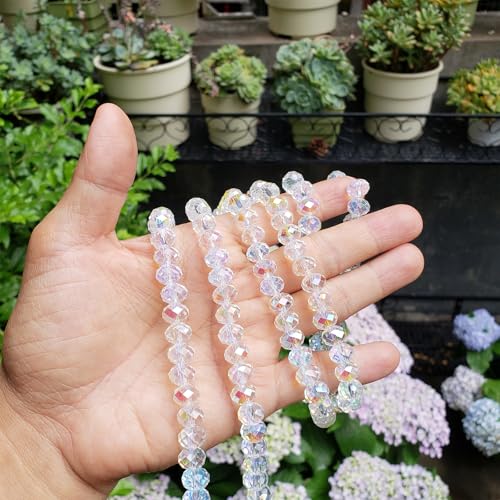 Image of 10mm Rondelle Glass Beads for Jewelry Making, 200pcs Faceted Briolette Crytal Spacer Beads for Bracelet Necklace Earring, Crystal Blue