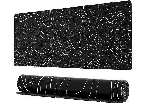 Gaming Mouse Pad Large 31.5 x 11.8in Topographic Keyboard Pad Mouse Pad for Non-Slip Base and Stitched Edge, Extended Desk Pa