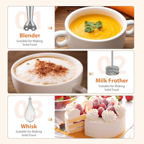 Image of KOIOS Immersion Blender, 1000W Anti-scratch 3-in-1 Hand Blender, Upgraded 12 Speed Stainless Steel Blade Stick Blenders with Turbo Mode, Whisk and Milk Frother, Non-BPA