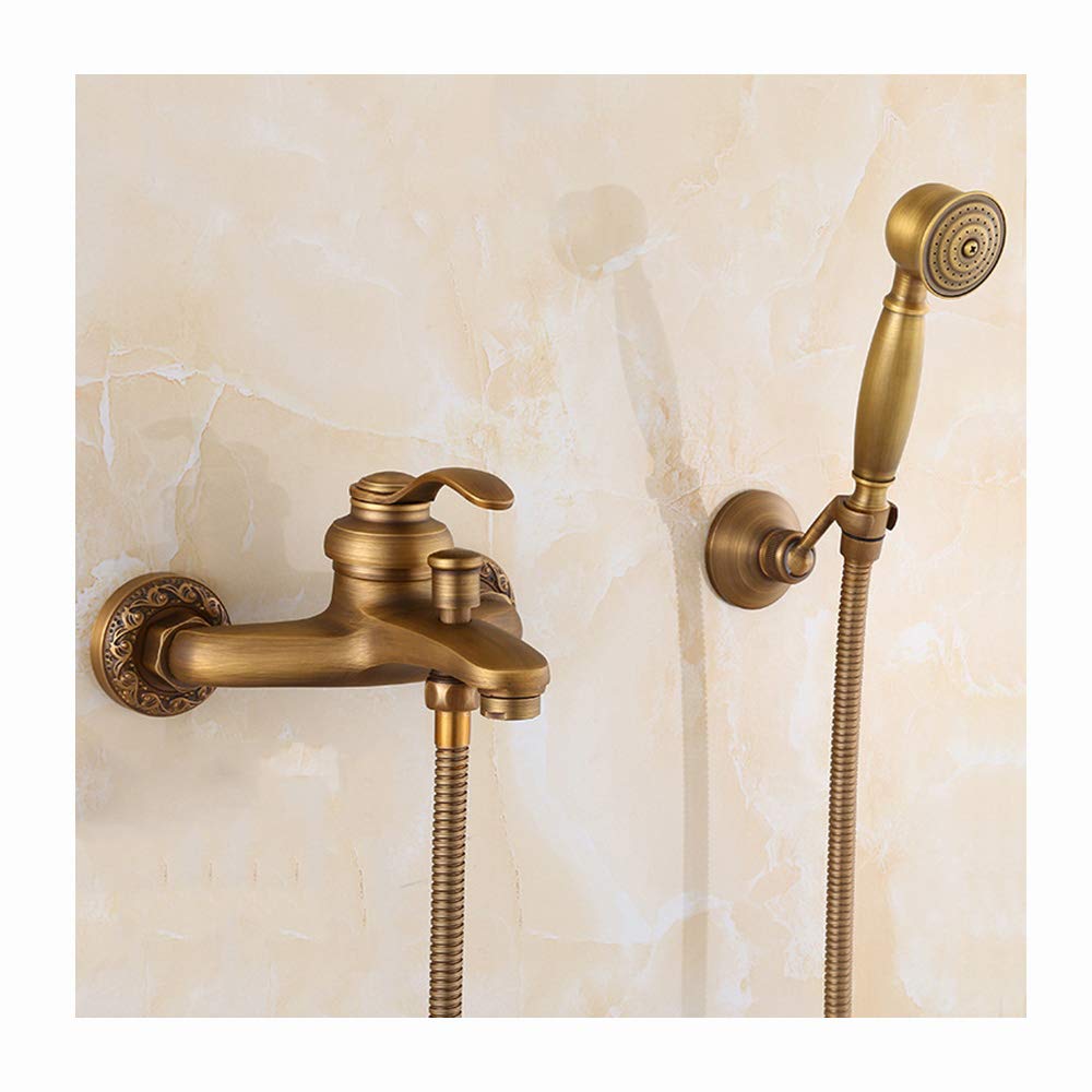Mitigeur de douche et robinet de baignoire laiton antique avec pommeau
