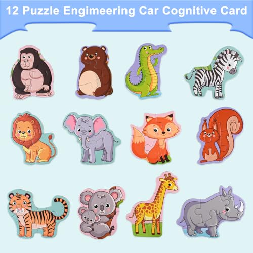 Image of ASTARON 3D Magnetic Animal Puzzle with 60 Puffy Stickers for Toddlers, 41 Pieces Puzzles Preschool Education Learning Travel Toys Car Plane Activities for Kids Road Trip Birthday Gifts | Folding puzzle, includes 3 bubble stickers, puzzle pieces with words, learn while playing, easy to store, educational toy