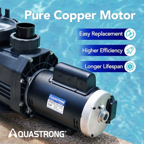 Image of Aquastrong Riptide Series 3 HP In /Above Ground Pool Pump, 220V Single Speed, Up to 10,032 GPH High Flow, Pure Copper Motor, Energy Efficient, Self Priming with Filter Basket