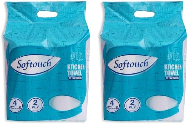 Image of Softouch 2 Ply Kitchen Tissue Paper Roll - Set of 4 (65 Pulls Per Roll) (Pack of 2)