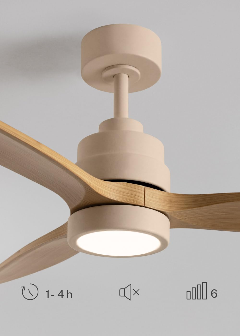 CREATE / WINDSTYLANCE M/Ventilatore da soffitto ABS con luce sabbia pale effetto legno naturale con telecomando/ 40W, Silenzioso, Ø132 cm, 6 velocità, estate-inverno, doppia altezza, motore DC