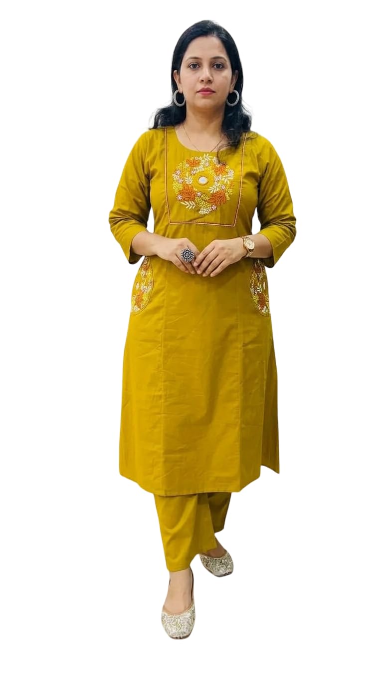 kyra fashion jaipur Women’s Cotton Kurti Pant Set with Beautiful Embroidery & Mirror Work | Elegant Ethnic Wear Co-Ord Set for Daily, Office, Casual-picture-29