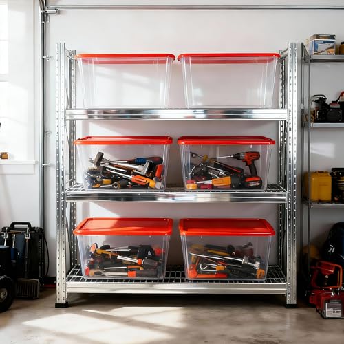 Image of SIMPLYKLEEN Storage Totes with Lids - Made in USA 14.5-Gallon (58-Quart) 4-Pack Clear Plastic Red Storage Bins Storage Containers Large Storage Boxes Organizer for Home, Office, and Garage Clear /Red