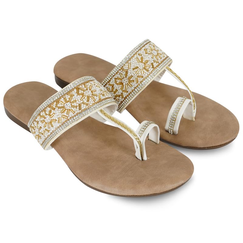 Image of DFR Flip Flops for Women Daily Use Comfortable Ethnic Embroidered Girls Slippers flipflops chappals
