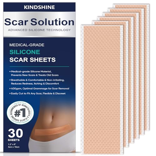 KINDSHINE 30PCS Medical Grade Silicone Scar Sheets, Advanced Scar Treatment & Prevention for Surgical, Burn, Hypertrophic & Keloid Scars, Flexible & Discreet Strips(1.2